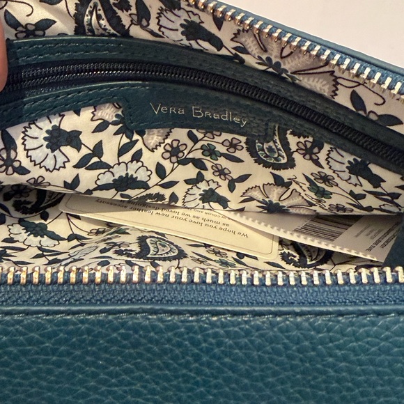 Vera Bradley Pebbled Leather Double Zip Mini Crossbody Teal Blue New With Tags - Picture 10 of 11
